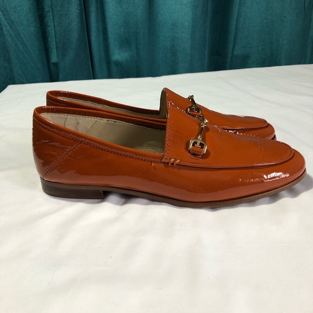 Sam Edelman Loraine Horsebit Orange Patent leather loafers womens 5.5 EUC preppy